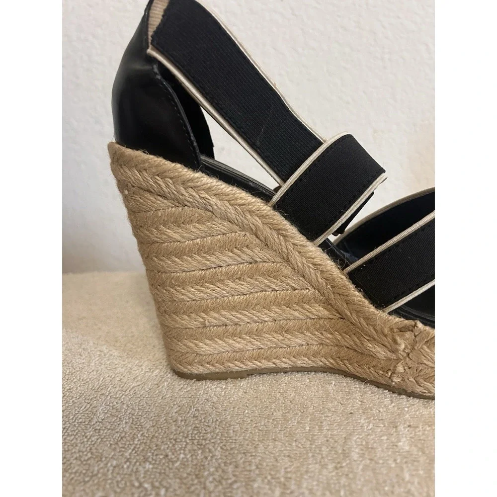 STEVE MADDEN Erryn Wedge Sandals Size 8 Espadrilles Navy Blue and Brown-JKL-1-A